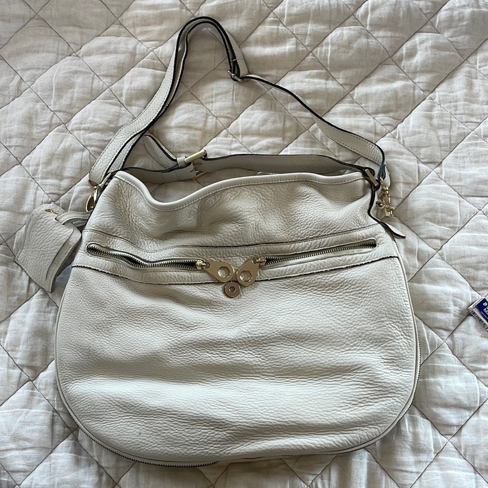 Grain leather hobo/ shoulder bag with gold hardware